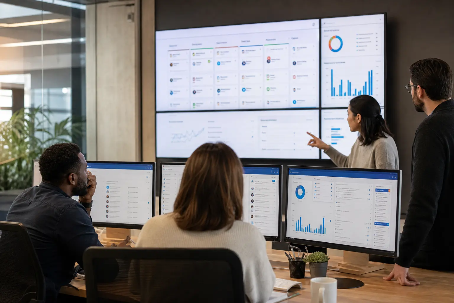 Customer operations team working with a unified corporate CRM