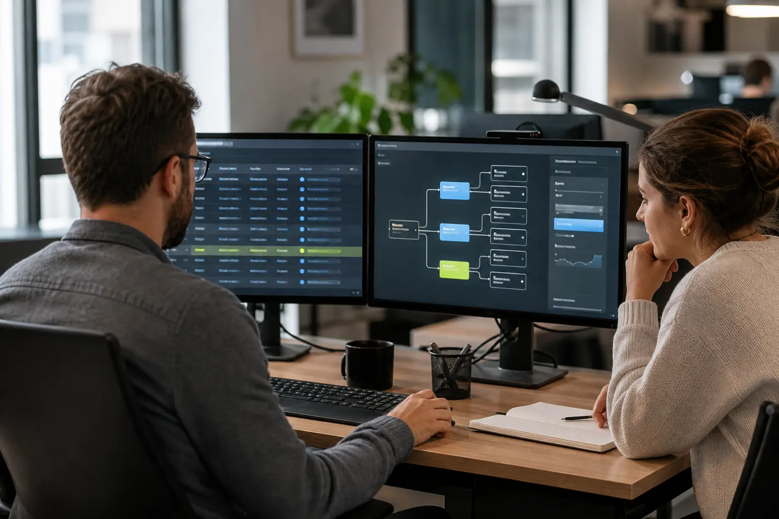 Operations specialists reviewing request validation and routing workflows